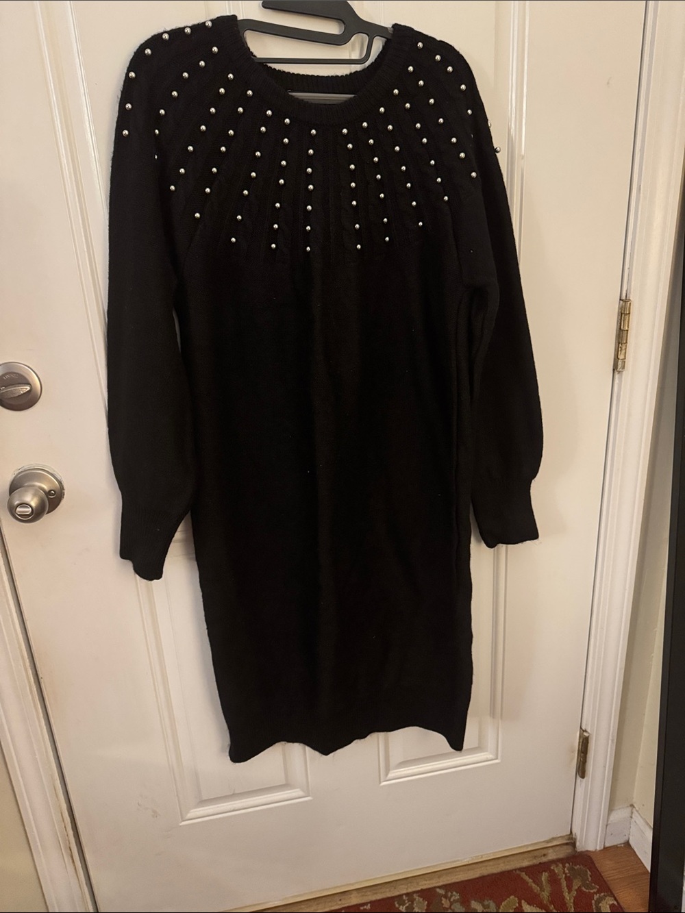 Lane Bryant Black Pearl-Studded Knit Sweater Dress